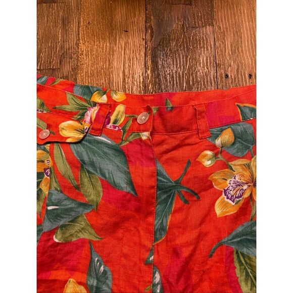 Lauren Ralph Lauren 18W plus women’s linen shorts pants orange floral tropical - Picture 2 of 7